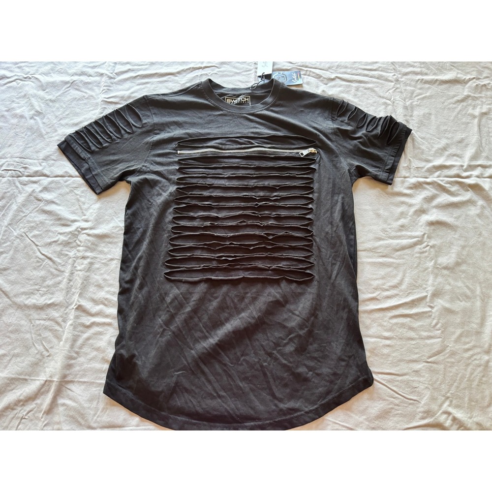Switch Remarkable Mens Black Distressed Slashed Zipper T-Shirt SS7042 Large NWT